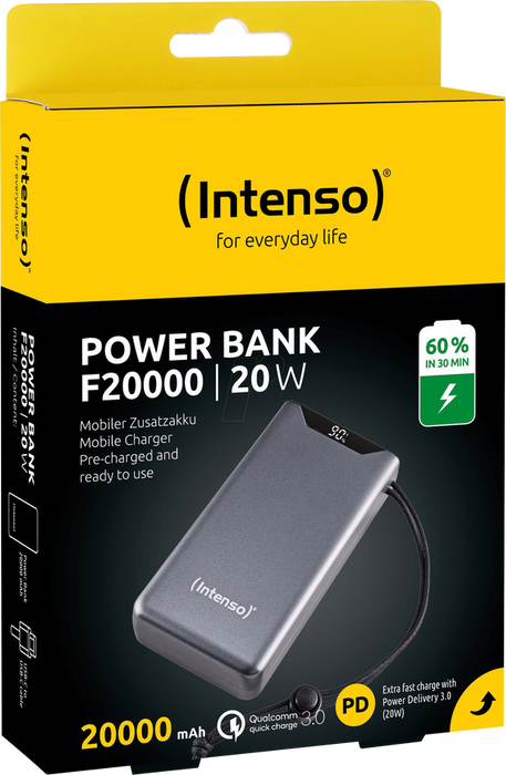 Intenso F20000 Power Bank 20000mAh 20W USB-C Power Delivery with Display - Grey | 7332054