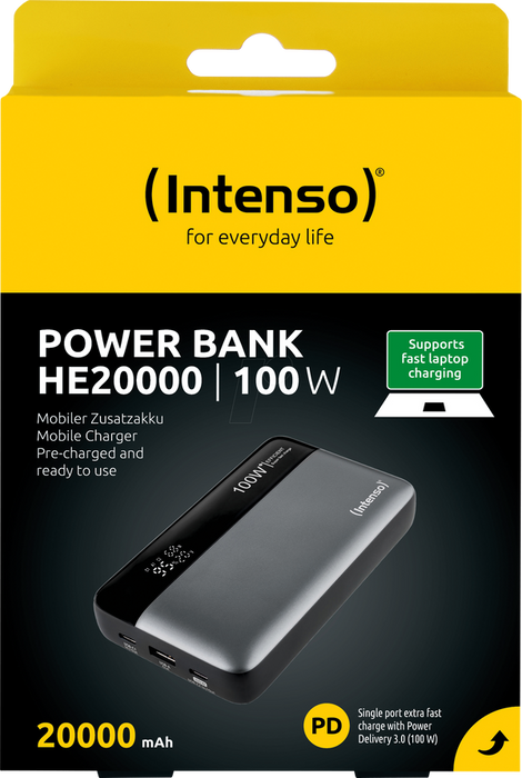 Intenso HE20000 20000mAh 100W Power Bank with LED Display, USB-C PD 3.0 - Anthracite | 7350050