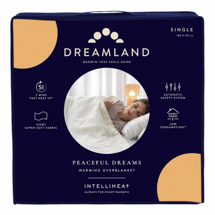 Dreamland Peaceful Dreams Warming Overblanket, Single 180 x 135cm with 6 Heat Settings and Auto Shut-Off Timer | 16924