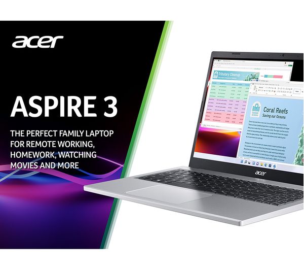 ACER Aspire 3 15.6" Laptop - AMD Ryzen 3, 128 GB SSD - Silver | NX.KDEEK.00R