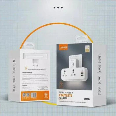 LDNIO 2 Way Power Socket 2USB + 1USB-C PORT | 691540