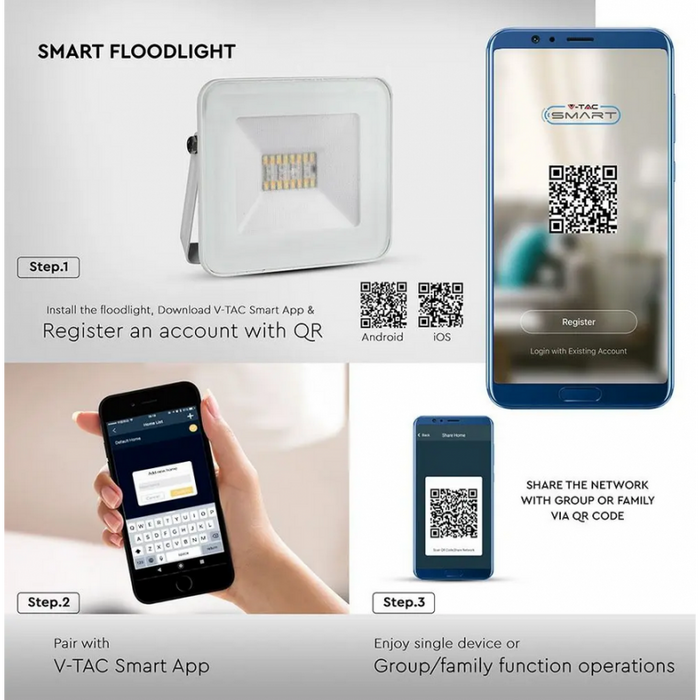 V-TAC LED Floodlight RGB Wireless Smart Control | VT-5020