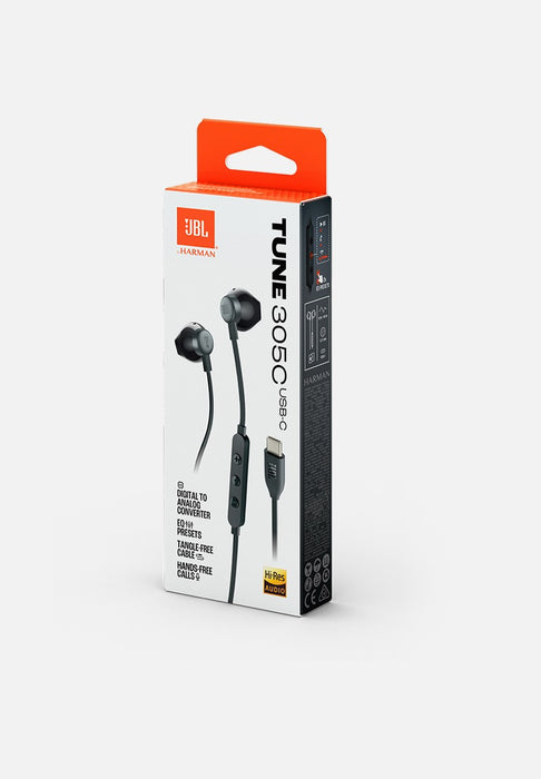 JBL Tune 305C Earbud Wired USB-C - Black | JBLT305CBLK