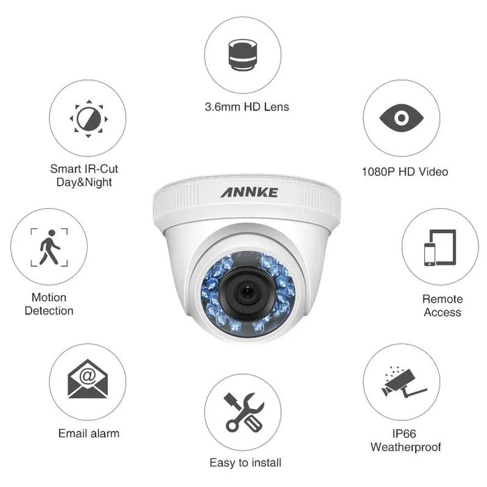 Annke C51BT 1080P HD-TVI Security Dome Cameras x4 Kit - Weatherproof - Super Night Vision | C51BT_4