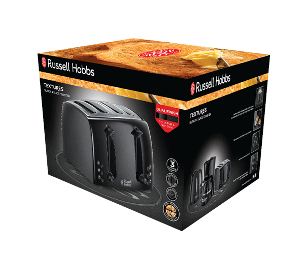 RUSSELL HOBBS Textures 4 Slice Plastic Toaster - Black | 21651