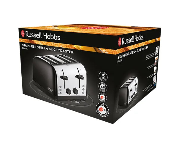 RUSSELL HOBBS Stainless Steel Black 4 Slice Toaster | 28360