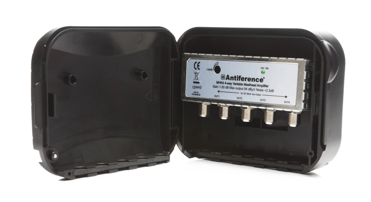 Antiference MHK4LTE 1 In 4 Out Variable Gain Masthead Amplifier Kit with PF1 Power Supply and LTE Filter | MHK4LTE
