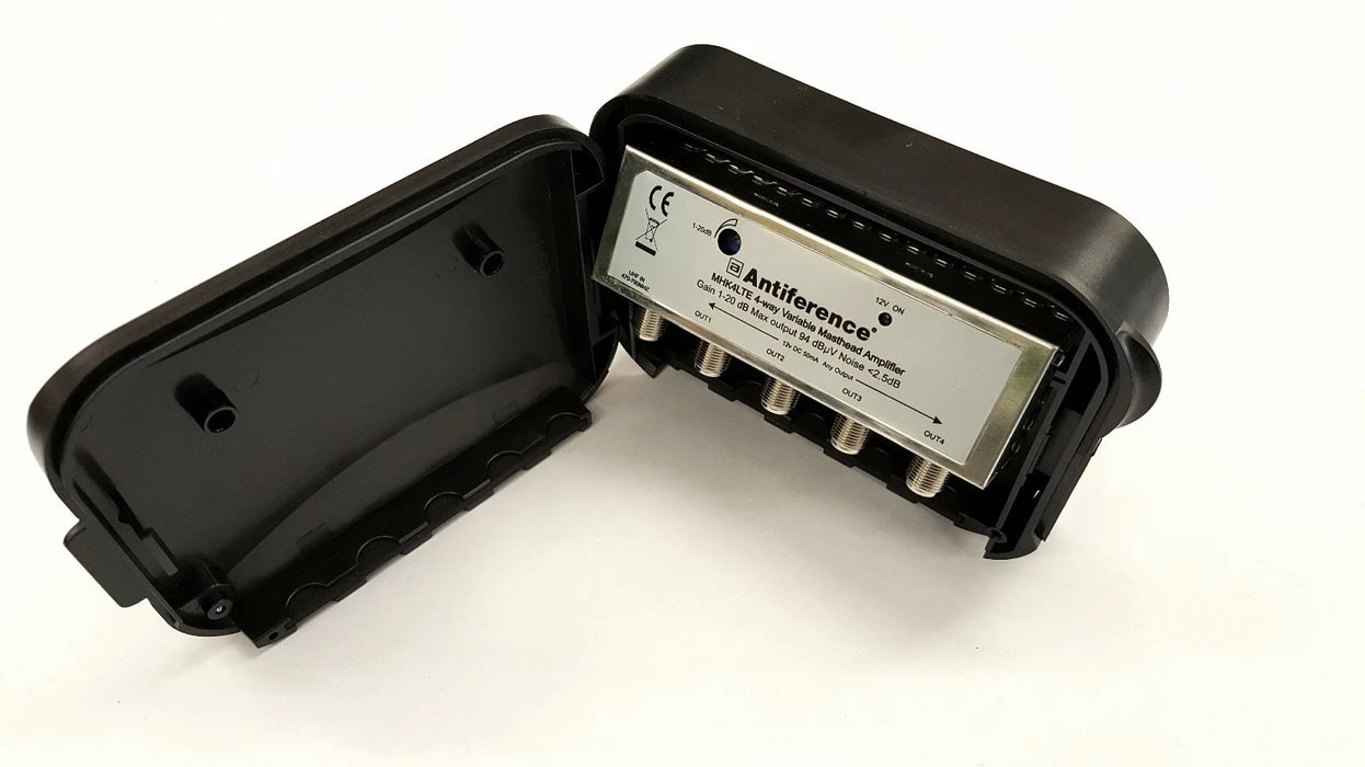 Antiference MHK4LTE 1 In 4 Out Variable Gain Masthead Amplifier Kit with PF1 Power Supply and LTE Filter | MHK4LTE