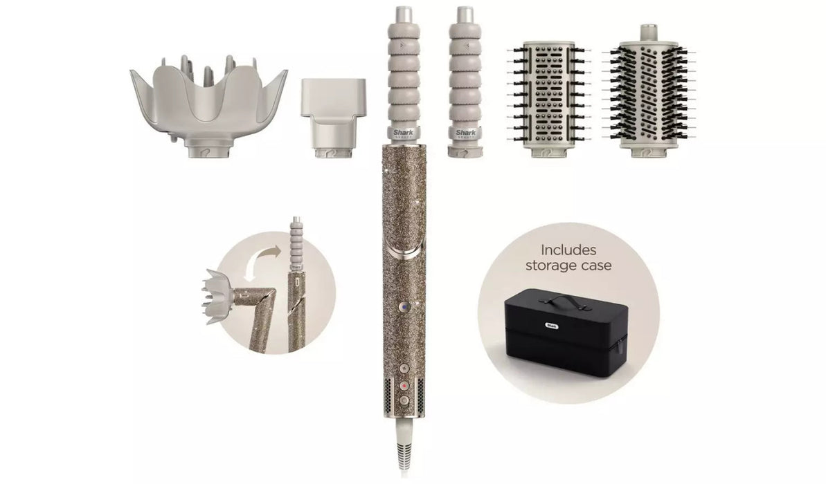 SHARK FlexStyle Sparkle 5-in-1 Air Styler & Hair Dryer with Storage Case - Gold Diamond Limited Edition | HD446JSUK