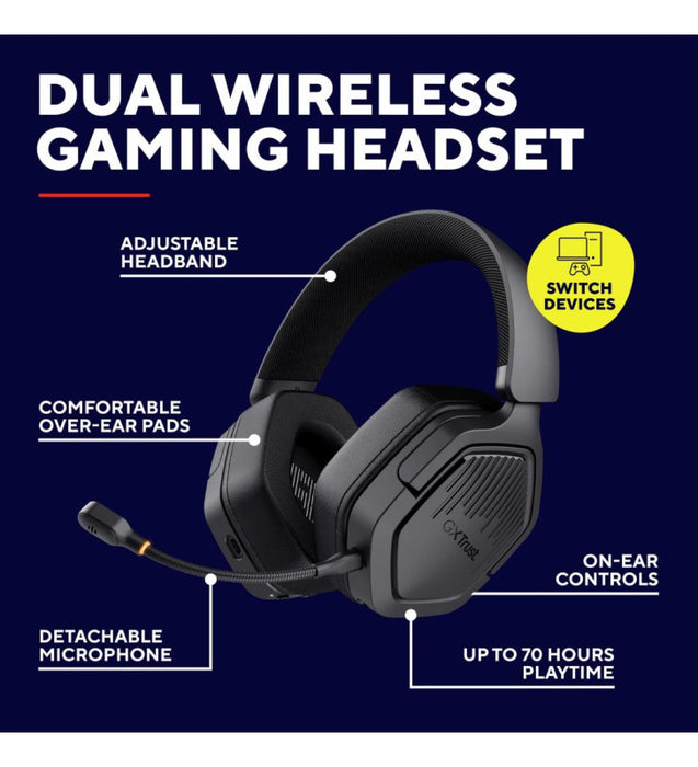 Trust GXT493 Carus Wireless Gaming Headset - Black | T25746