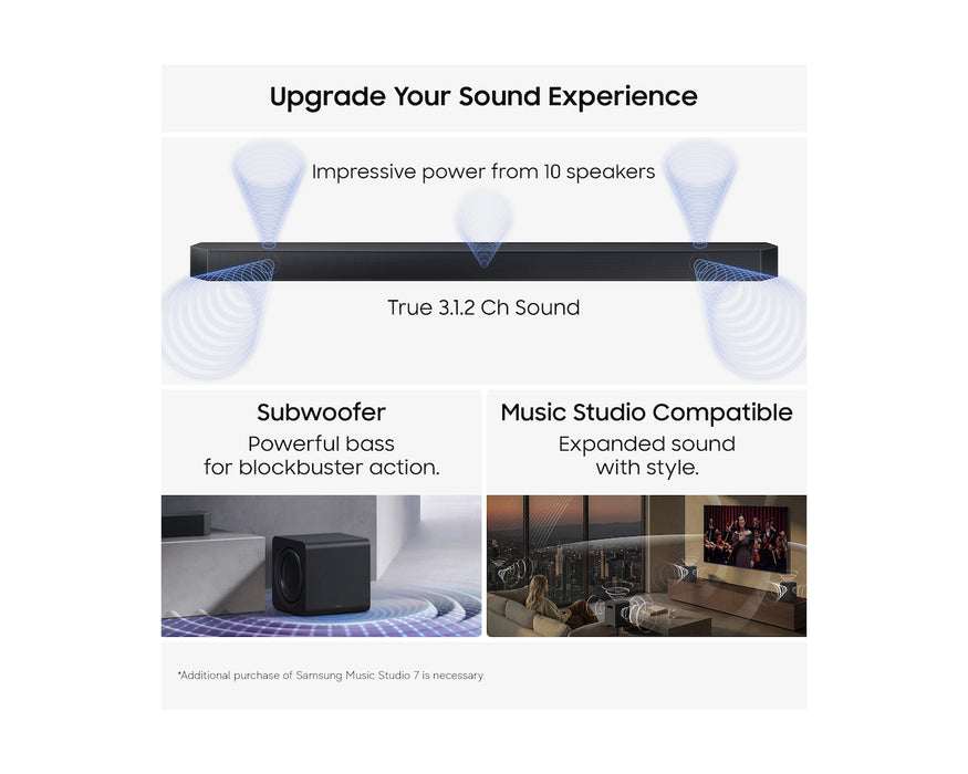 Samsung Q-Series HW-Q600H 3.1.2ch Dolby Atmos Soundbar with Wireless Subwoofer - Black | HW-Q600H/XU