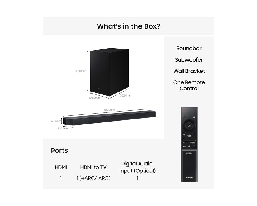 Samsung Q-Series HW-Q600H 3.1.2ch Dolby Atmos Soundbar with Wireless Subwoofer - Black | HW-Q600H/XU