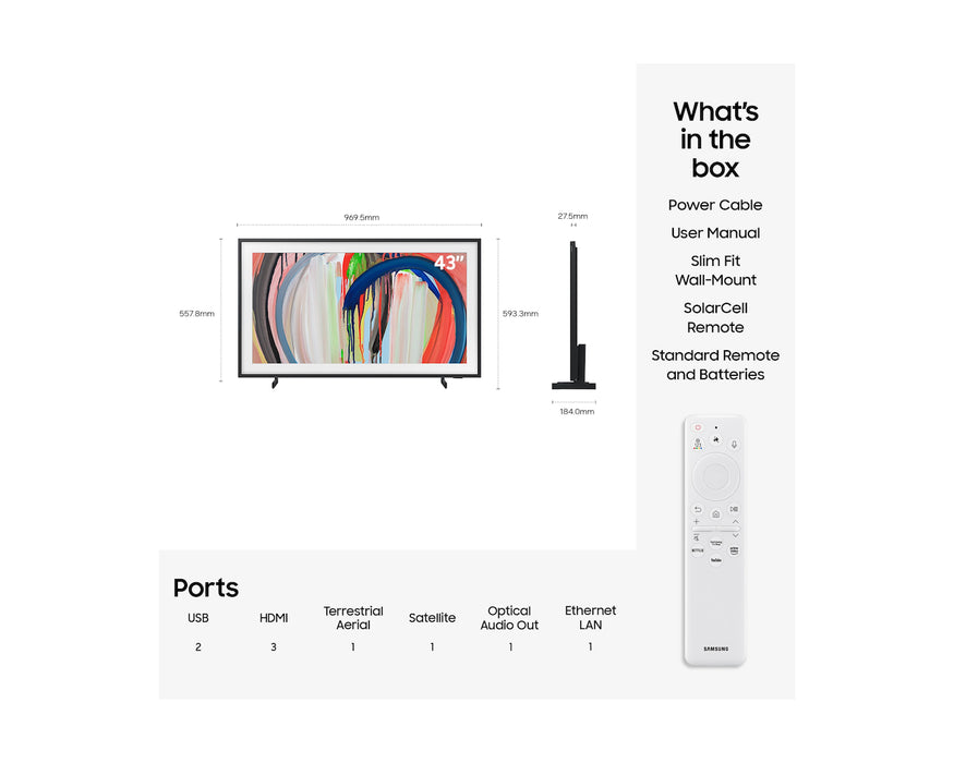 Samsung 43" The Frame LS03H QLED 4K Art Mode Smart TV (2026) | QE43LS03HEUXXU