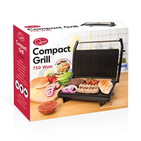 QUEST Griddles & Grill Pans Quest Compact Panini Grill - Black/Silver | 34340 IRWINS MEGASTORE