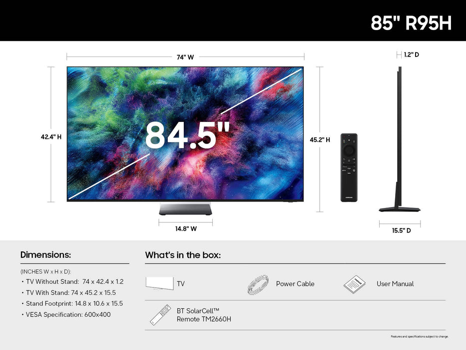 Samsung 65" Micro RGB R95H 4K Glare Free Vision AI Smart TV (2026) | MRE65R95HATXXU