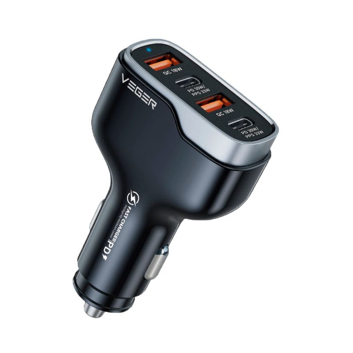 VEGER 66W Quad Port Car Charger with 2 x USB-C PD 3.0 and 2 x USB-A - Black | CC53-2A2C