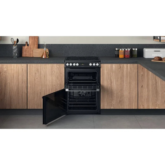 HOTPOINT 60CM Double Oven Electric Cooker Ceramic - Black | HDT67V9H2CB/UK