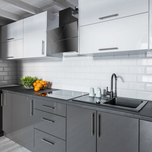 LUXAIR 60cm Angled Cooker Hood in Black with 2 x Curved Black Glass Panels || LA-60-HUBBLE-BLK