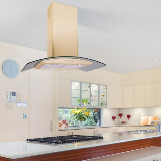 Luxair 90cm Curved Glass Island Cooker Hood - Cream/Ivory with Black Glass | LA-90-CVD-ISL-IV