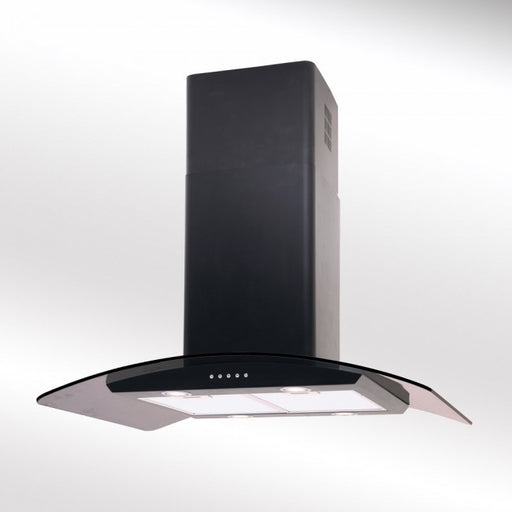Luxair 90cm Curved Glass Island Cooker Hood - Black with Black Glass || LA-90-CVD-ISL-BLK