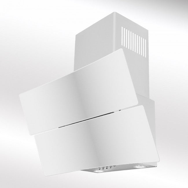 LUXAIR 60cm Angled Cooker Hood in White with 2 x Curved White Glass Panels | LA-60-HUBBLE-WHT