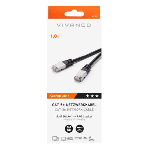 Vivanco 1m Cat5e Network Cable Black | 45362