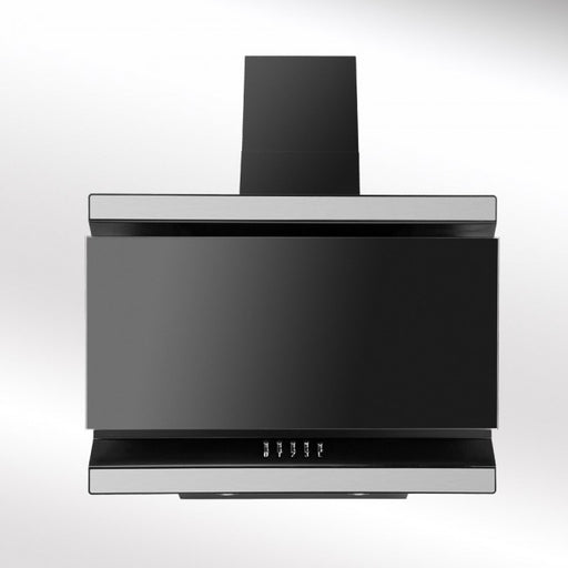 LUXAIR 60cm Angled Cooker Hood in Black with Black Glass Door and Stainless Steel Decorative Strips | LA-60-ISON-BLK
