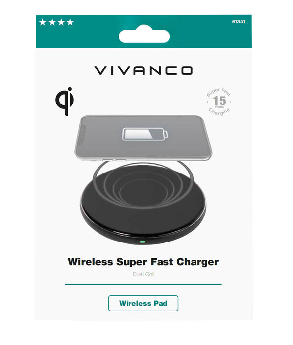 VIVANCO Wireless Super Fast Charger Dual Coil Black | 61341