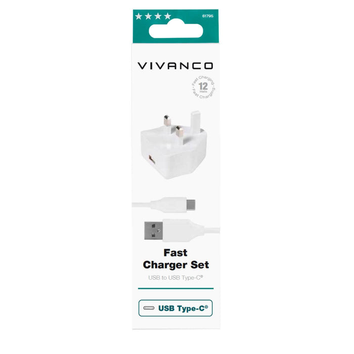 VIVANCO USB MAINS CHARGER 2.4A WITH USC-C 1.2M LEA | 61795