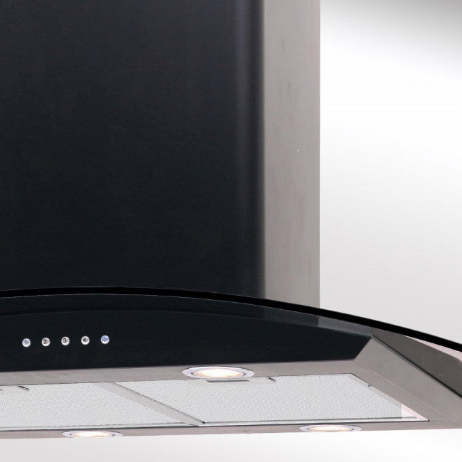 Luxair 70cm Curved Glass Island Cooker Hood - Black with Smoked Black Glass | LA-70-CVD-ISL-BLK