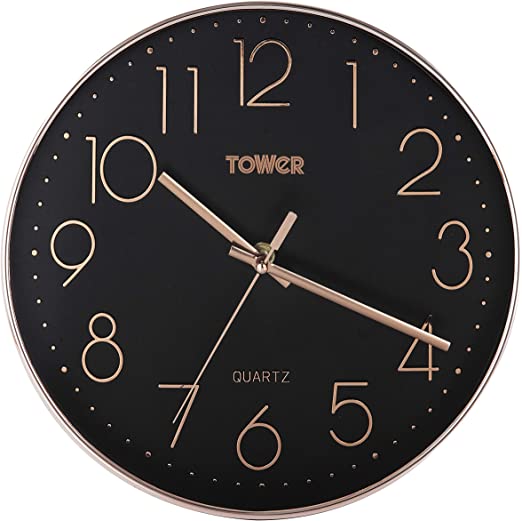 Tower Rose Gold 30cm Wall Clock Black | EDL T878500RB