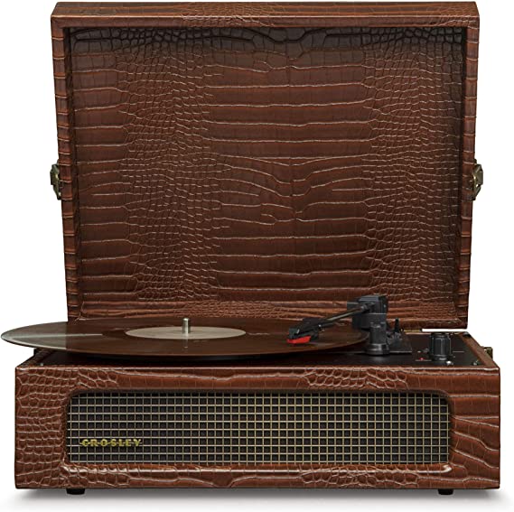 Crosley CR8017B-BR4 Voyager Portable Turntable with Bluetooth Receiver and Built-in Speakers – Brown Croc | EDL CR8017B-BR4