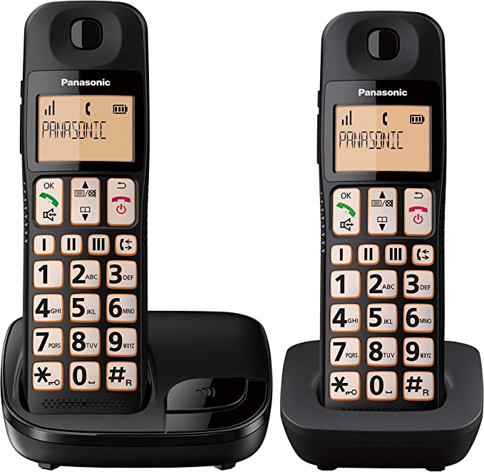 Panasonic Big Button DECT Cordless Telephone (Twin Handset Pack) - Black | KX-TGE112