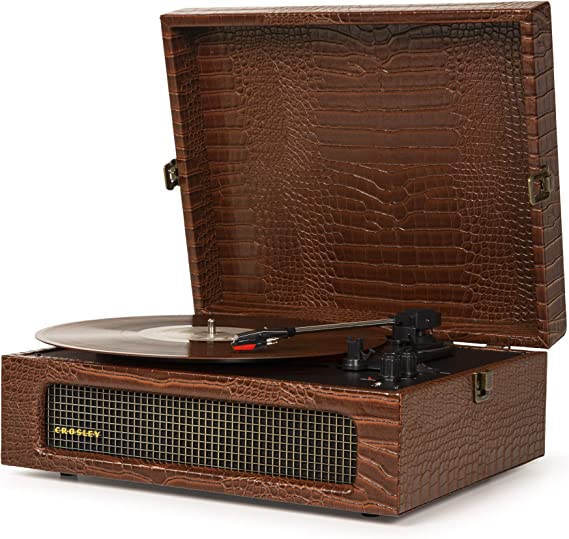 Crosley CR8017B-BR4 Voyager Portable Turntable with Bluetooth Receiver and Built-in Speakers – Brown Croc | EDL CR8017B-BR4