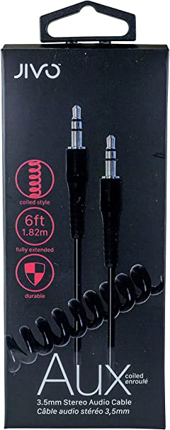 Jivo 3.5mm audio jack cable 6ft coiled | JL-1854