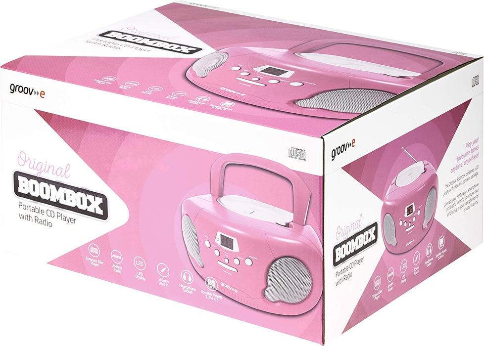 Groov-e Original Boombox Portable CD Player with Radio - Pink | EDL GVPS733/PK
