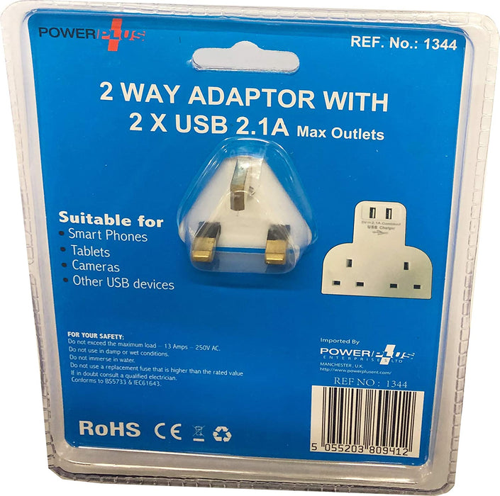 POWERPLUS 2 Way adaptor with 2 x USB 2.1A | 1344