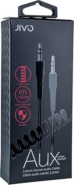 Jivo 3.5mm audio jack cable 6ft coiled | JL-1854