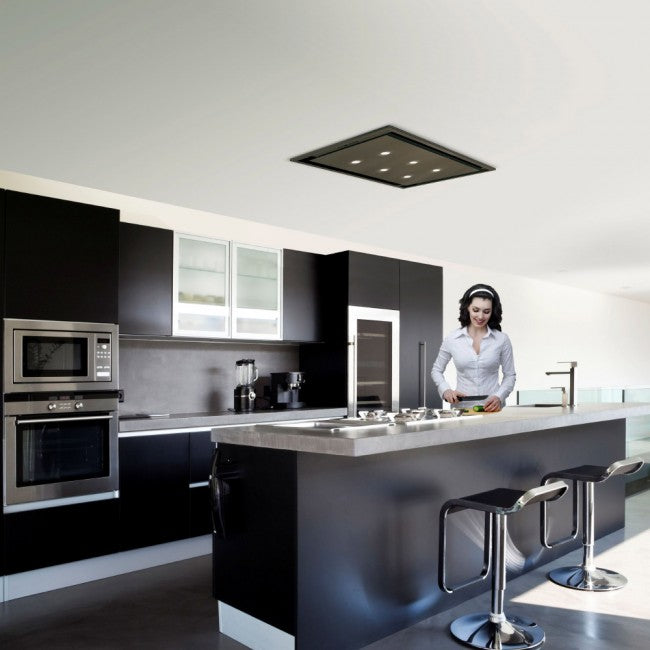LUXAIR 90cm x 50cm Premium Ceiling Cooker Hood with 6 x LED Spotlights in Matt Black BRUSHLESS MOTOR | LA-90-ANZI-BR-BLK