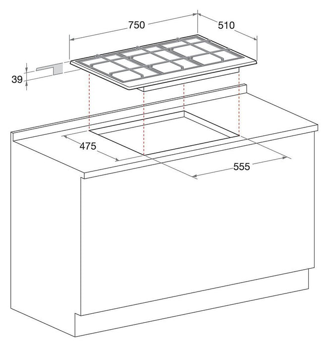 HOTPOINT 75cm GAS HOB CAST IRON SUPPORT STAINLESS | PCN 751 T/IX/H