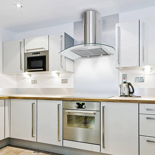 LUXAIR 70cm Premium Curved Glass Cooker Hood in Stainless Steel || LA-70-CVD-GL-SS