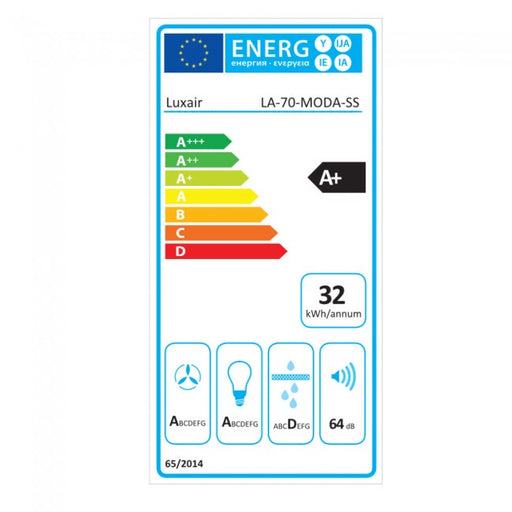 LUXAIR 70cm Slimline Flat Cooker Hood with Brushless Motor & Colour Changing LED's in Stainless Steel || LA-70-MODA-SS