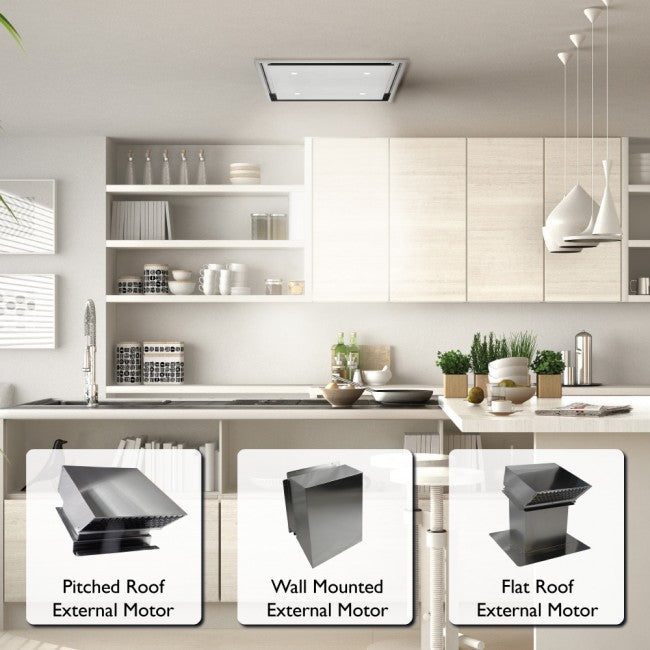 LUXAIR 60cm x 60cm Premium Ceiling Cooker Hood with Wall Mounted External Motor in Stainless Steel | LA-60-ANZI-EXT-SS