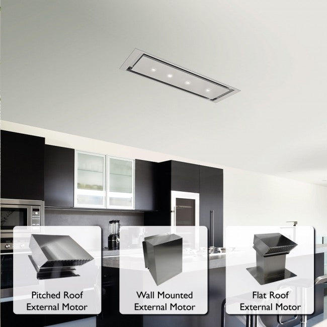 LUXAIR 120cm x 30cm Premium Ceiling Cooker Hood with Flat Roof External Motor in Stainless Steel | LA-120-ANZI-EXT-SS