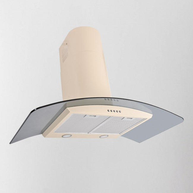 Luxair 100cm Curved Glass Cooker Hood - Ivory with Smoked Black Glass | LA-100-CVD-GL-IV