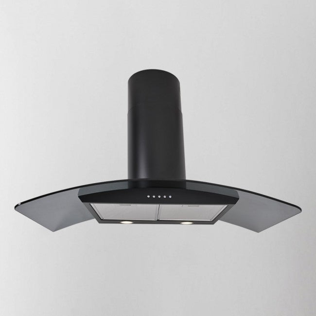 Luxair 100cm Curved Glass Cooker Hood - Black with Smoked Black Glass | LA-100-CVD-BLK