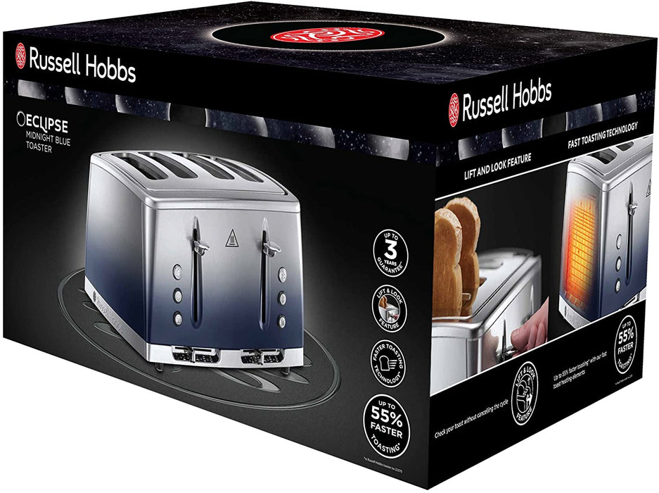 Russell Hobbs Midnight Blue Eclipse Polished Stainless Steel Ombre Four Slice Toaster | 25141