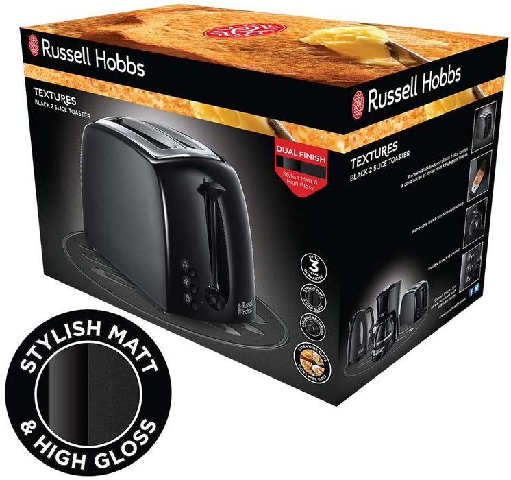 Russell Hobbs Two Slice Textures Toaster, Black | 21641
