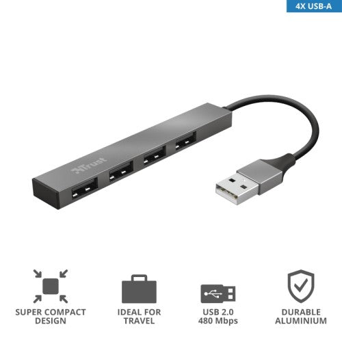 Trust 4 Port Mini USB Hub Aluminium | T23786