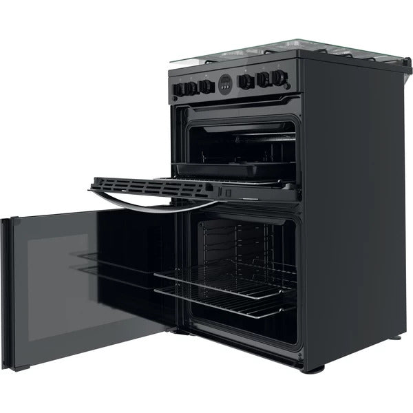 Indesit Gas Cooker With Double Oven and Glass Lid - Black | ID67GOMCBUK